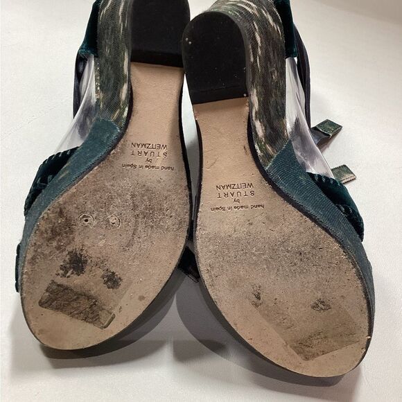 Stuart Weitzman Theodora Callum  Elegant Velvet Green Lace-Up Wedges Size‎ 8.5 - Picture 11 of 13